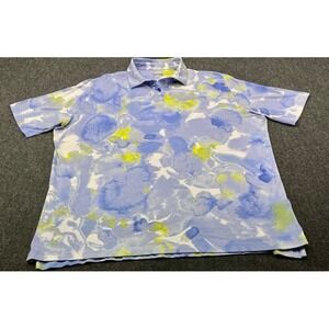 Callaway Polo Shirt Mens XL Blue Watercolor Abstract Floral Golf Performance Top